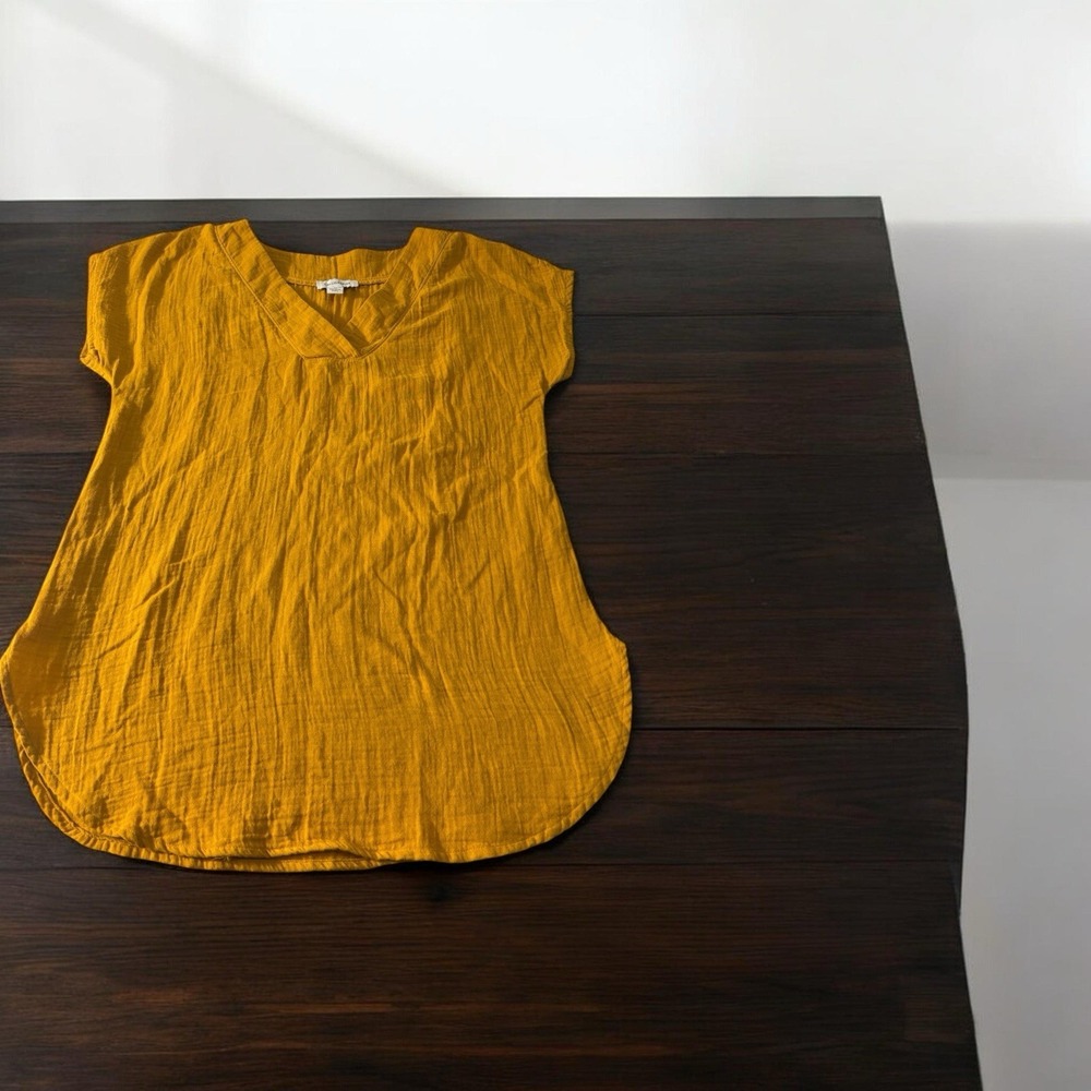 CALLIGRAPHIE 100% Cotton Mustard Yellow Gauzy Top Womens Size‎ Medium~India